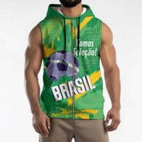Custom Brazil Football Sleeveless Zip Hoodie Vamos Selecao Brushes Style - Wonder Print Shop