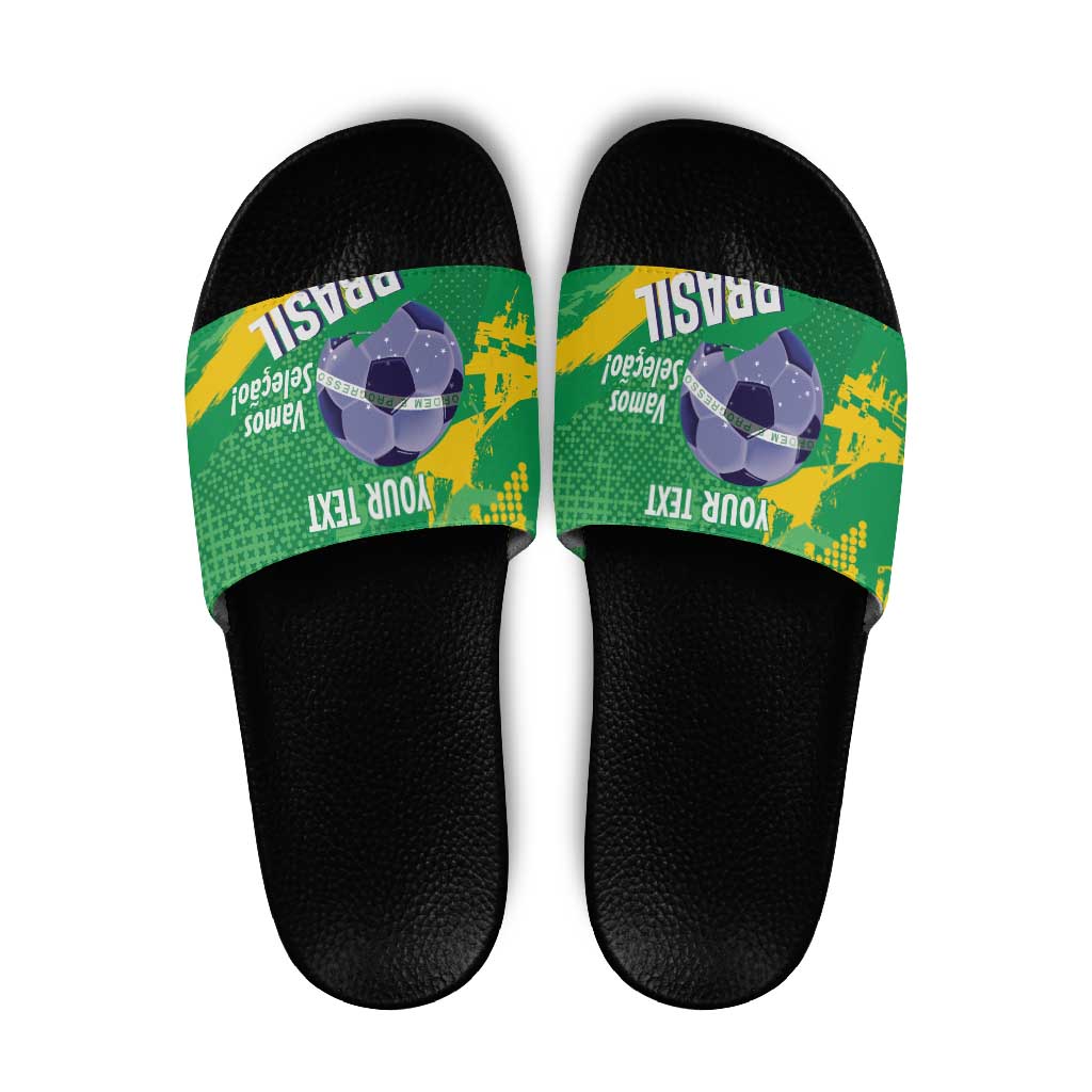 Custom Brazil Football Slide Sandals Vamos Selecao Brushes Style - Wonder Print Shop