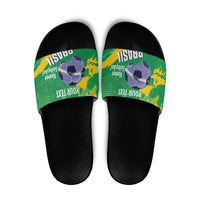 Custom Brazil Football Slide Sandals Vamos Selecao Brushes Style - Wonder Print Shop