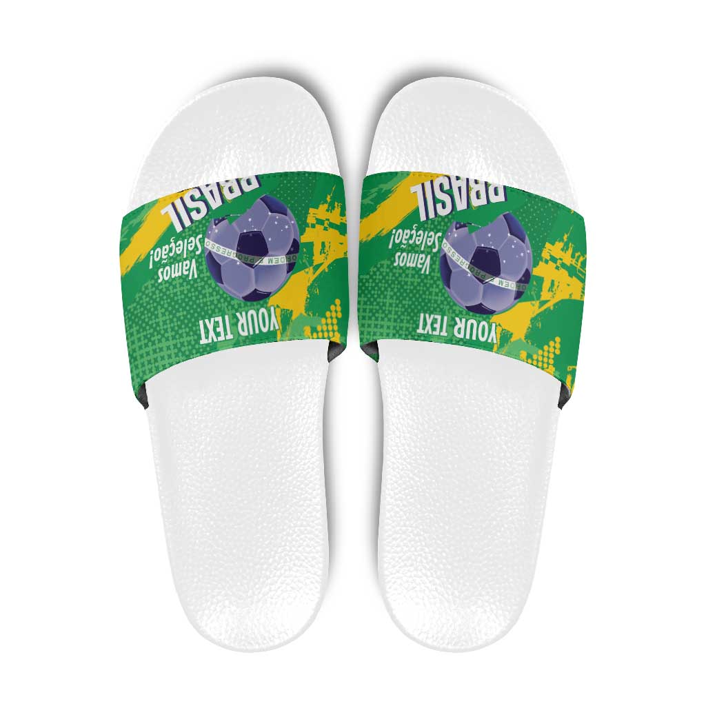 Custom Brazil Football Slide Sandals Vamos Selecao Brushes Style - Wonder Print Shop
