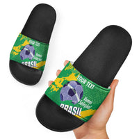 Custom Brazil Football Slide Sandals Vamos Selecao Brushes Style - Wonder Print Shop