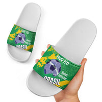 Custom Brazil Football Slide Sandals Vamos Selecao Brushes Style - Wonder Print Shop