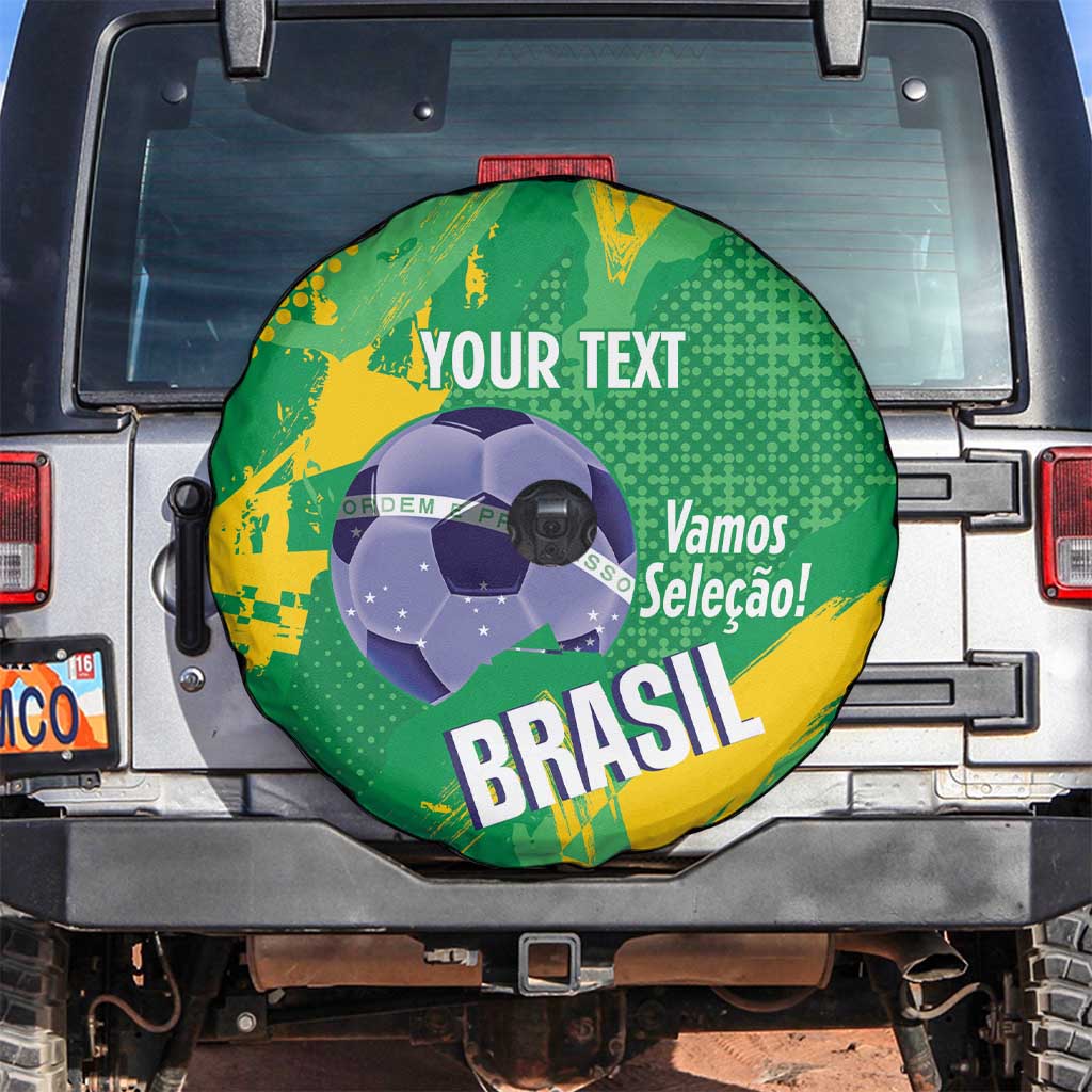 Custom Brazil Football Spare Tire Cover Vamos Selecao Brushes Style - Wonder Print Shop