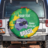 Custom Brazil Football Spare Tire Cover Vamos Selecao Brushes Style - Wonder Print Shop