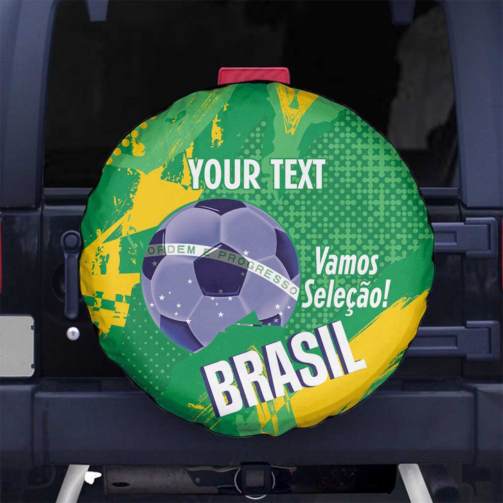 Custom Brazil Football Spare Tire Cover Vamos Selecao Brushes Style - Wonder Print Shop
