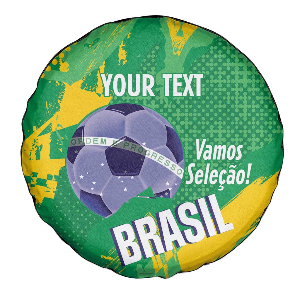 Custom Brazil Football Spare Tire Cover Vamos Selecao Brushes Style - Wonder Print Shop