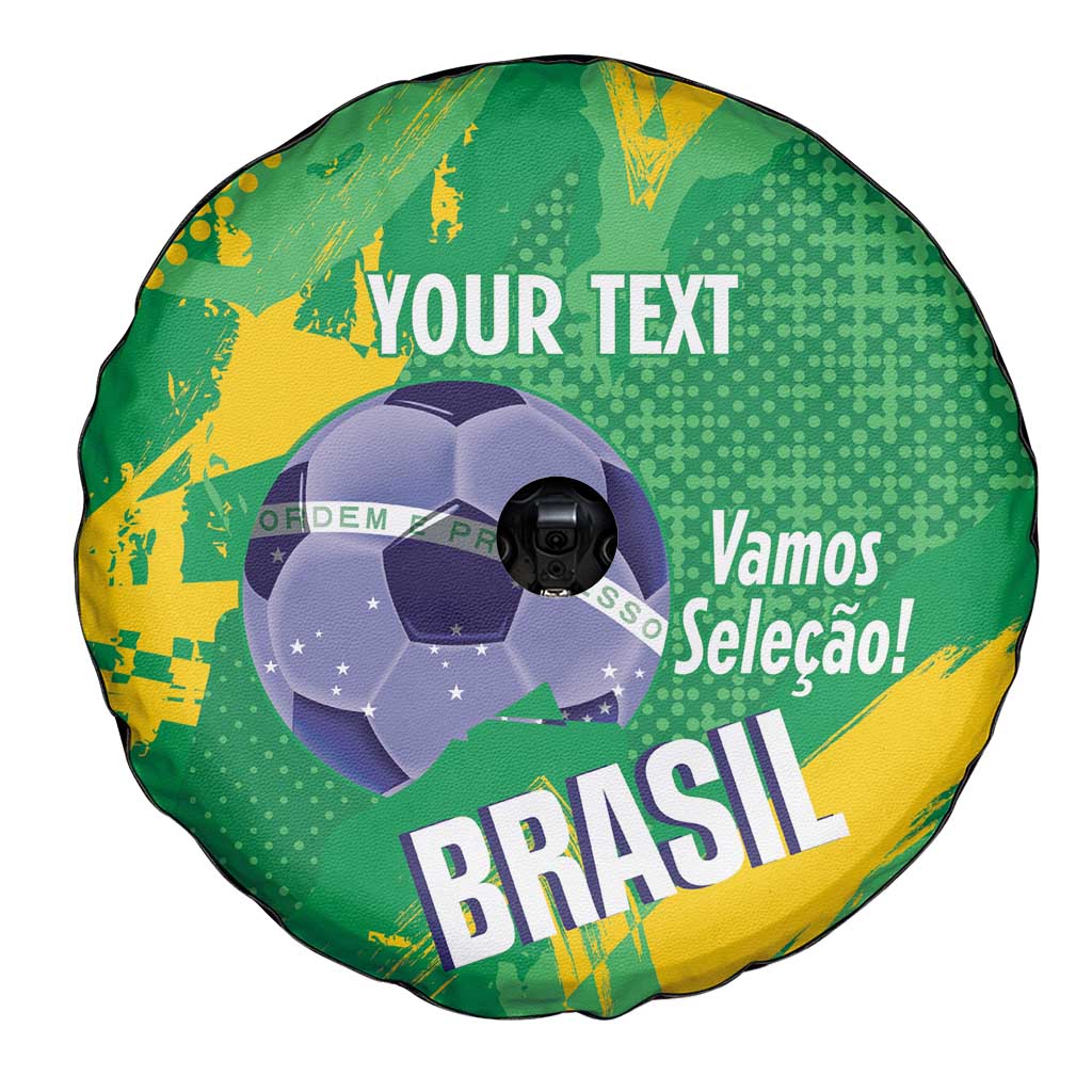 Custom Brazil Football Spare Tire Cover Vamos Selecao Brushes Style - Wonder Print Shop