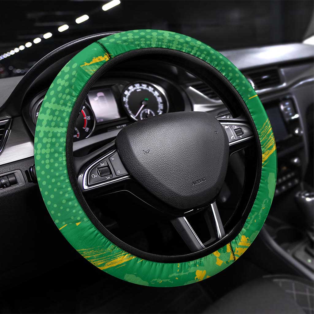 Brazil Football Steering Wheel Cover Vamos Selecao Brushes Style - Wonder Print Shop
