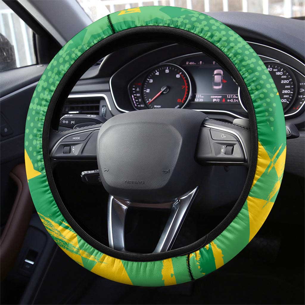 Brazil Football Steering Wheel Cover Vamos Selecao Brushes Style - Wonder Print Shop