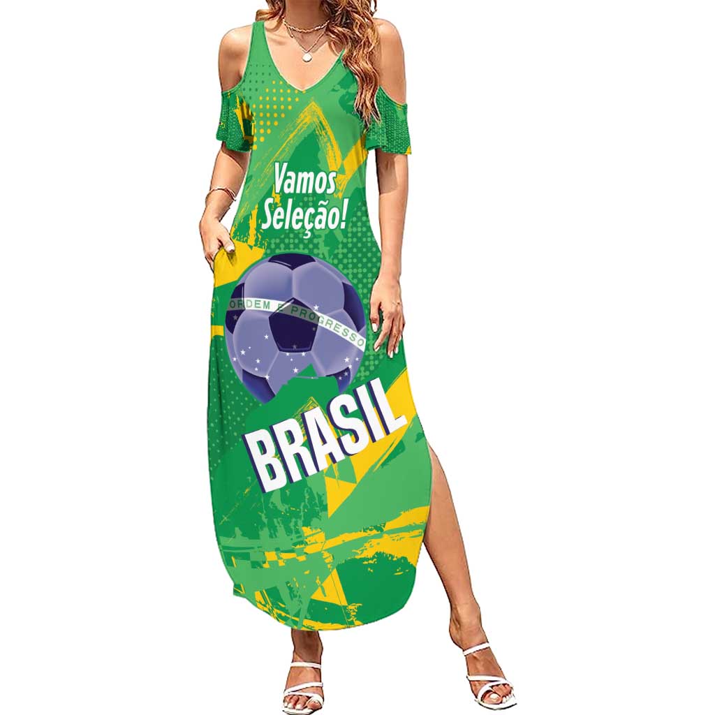 Custom Brazil Football Summer Maxi Dress Vamos Selecao Brushes Style - Wonder Print Shop