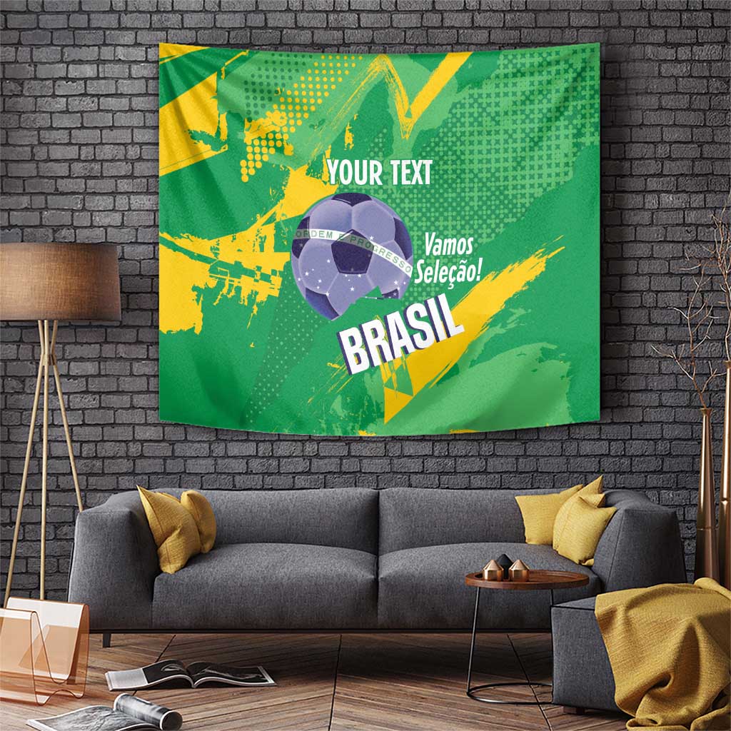 Custom Brazil Football Tapestry Vamos Selecao Brushes Style - Wonder Print Shop