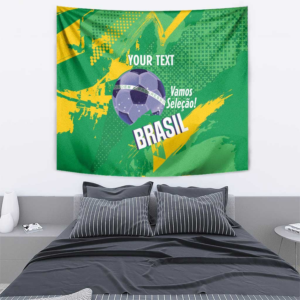 Custom Brazil Football Tapestry Vamos Selecao Brushes Style - Wonder Print Shop