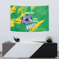 Custom Brazil Football Tapestry Vamos Selecao Brushes Style - Wonder Print Shop