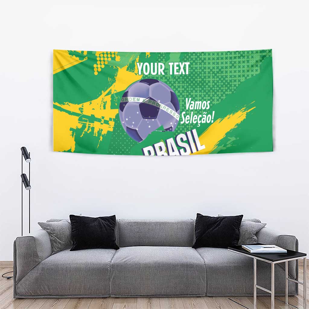 Custom Brazil Football Tapestry Vamos Selecao Brushes Style - Wonder Print Shop