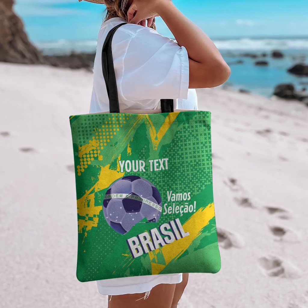 Custom Brazil Football Tote Bag Vamos Selecao Brushes Style - Wonder Print Shop