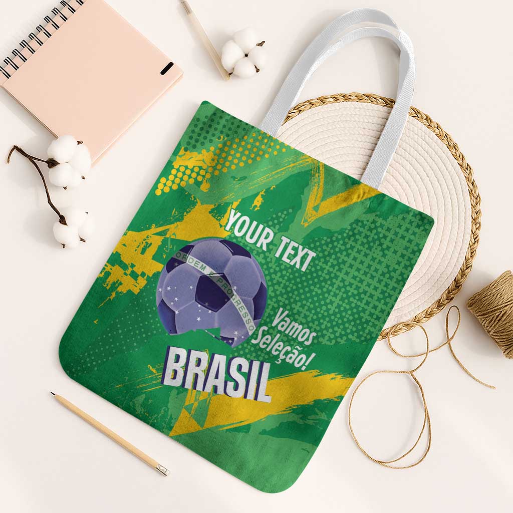 Custom Brazil Football Tote Bag Vamos Selecao Brushes Style - Wonder Print Shop