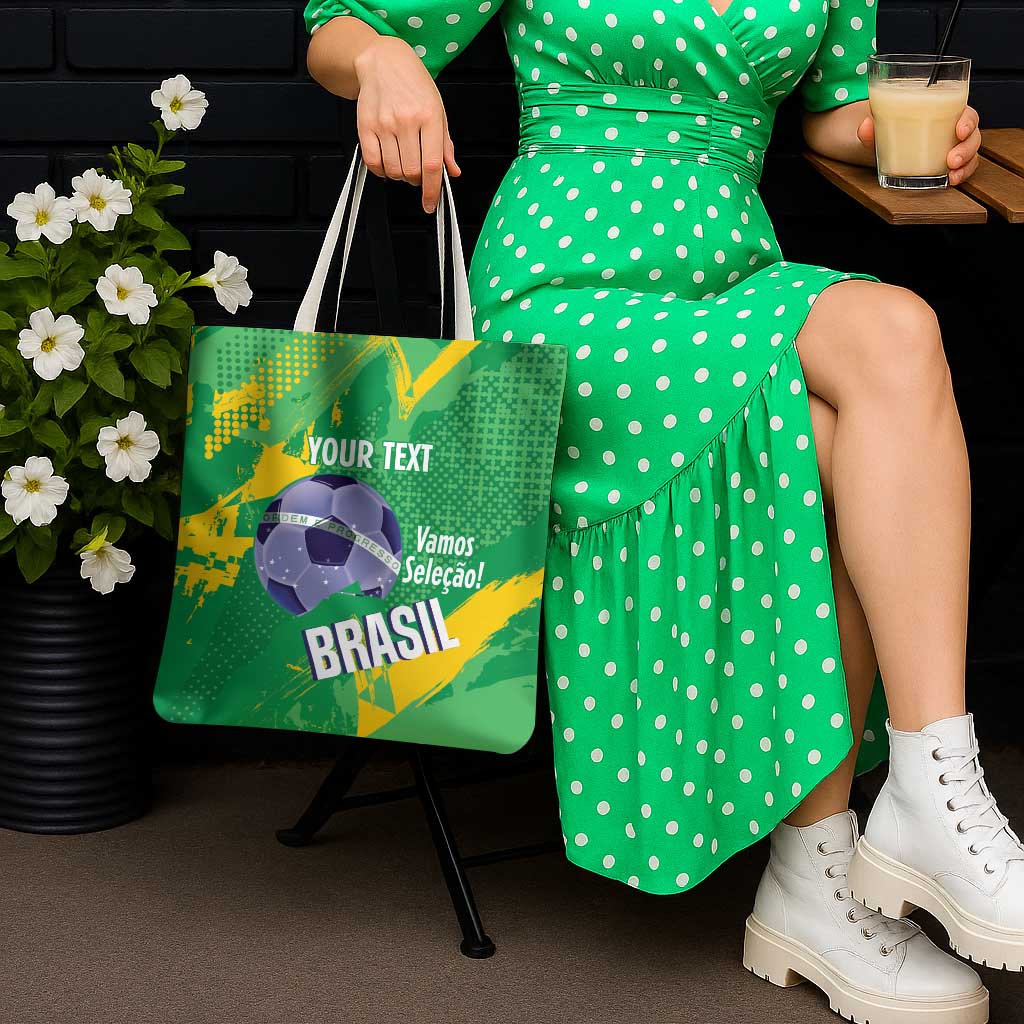 Custom Brazil Football Tote Bag Vamos Selecao Brushes Style - Wonder Print Shop