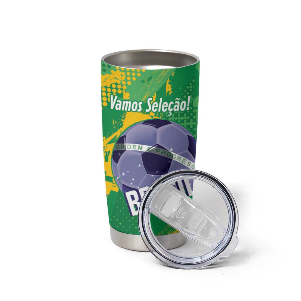 Custom Brazil Football Tumbler Cup Vamos Selecao Brushes Style - Wonder Print Shop