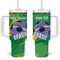 Custom Brazil Football Tumbler With Handle Vamos Selecao Brushes Style - Wonder Print Shop