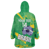 Custom Brazil Football Wearable Blanket Hoodie Vamos Selecao Brushes Style - Wonder Print Shop