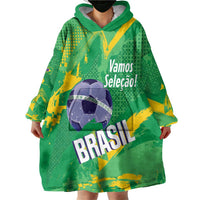 Custom Brazil Football Wearable Blanket Hoodie Vamos Selecao Brushes Style - Wonder Print Shop