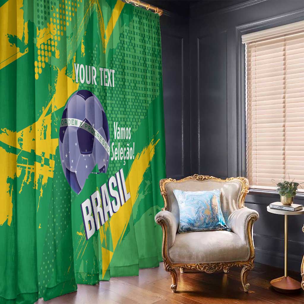 Custom Brazil Football Window Curtain Vamos Selecao Brushes Style - Wonder Print Shop