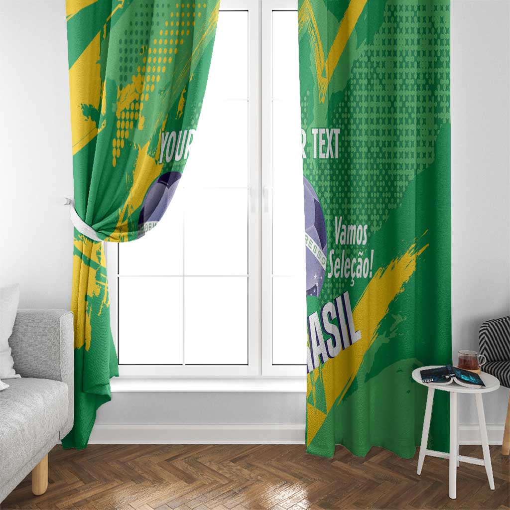 Custom Brazil Football Window Curtain Vamos Selecao Brushes Style - Wonder Print Shop