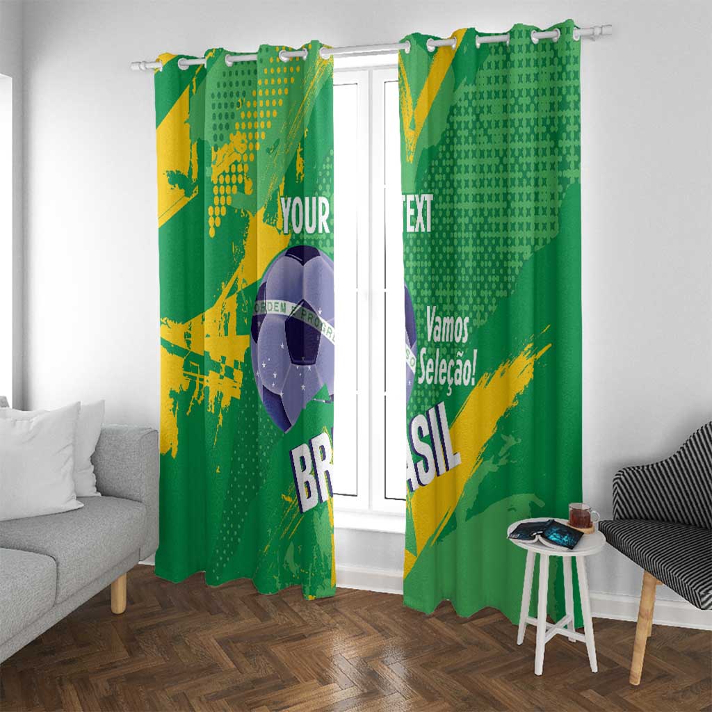 Custom Brazil Football Window Curtain Vamos Selecao Brushes Style - Wonder Print Shop