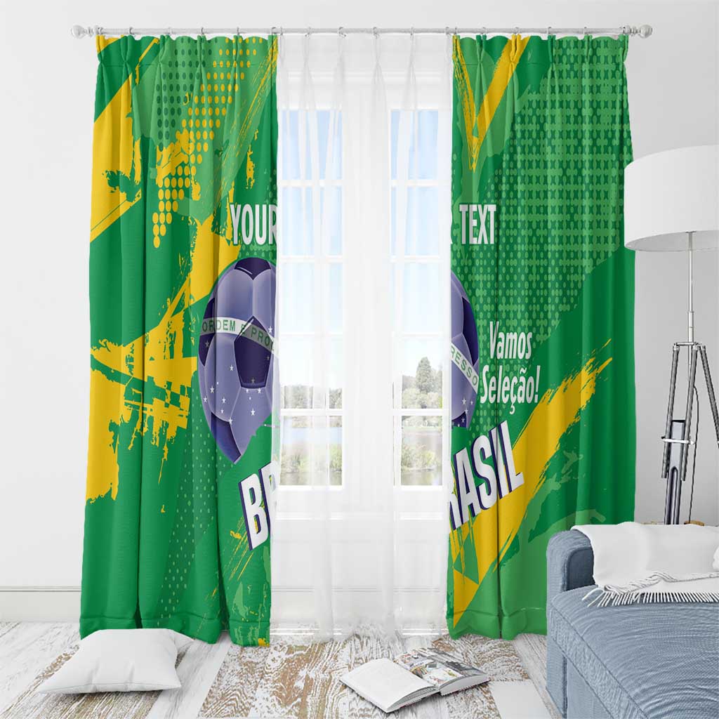 Custom Brazil Football Window Curtain Vamos Selecao Brushes Style - Wonder Print Shop