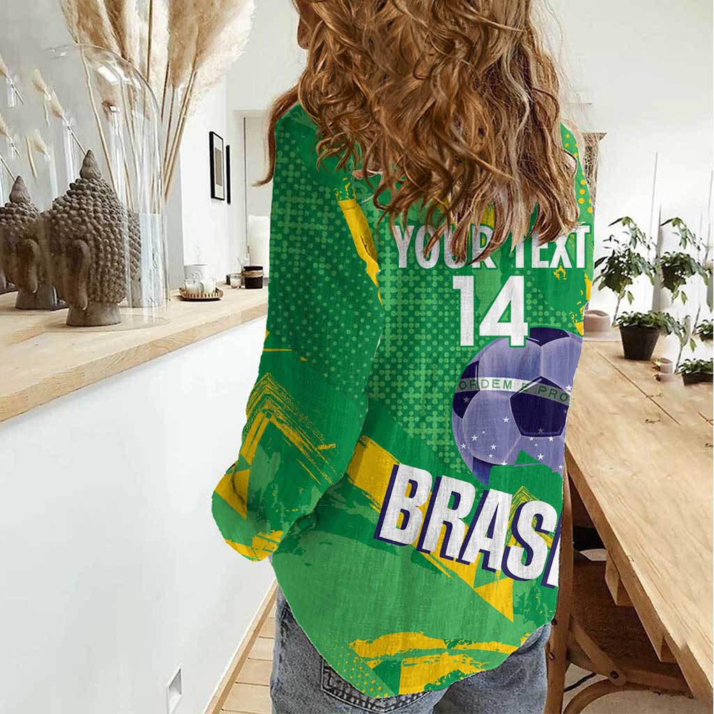 Custom Brazil Football Women Casual Shirt Vamos Selecao Brushes Style - Wonder Print Shop