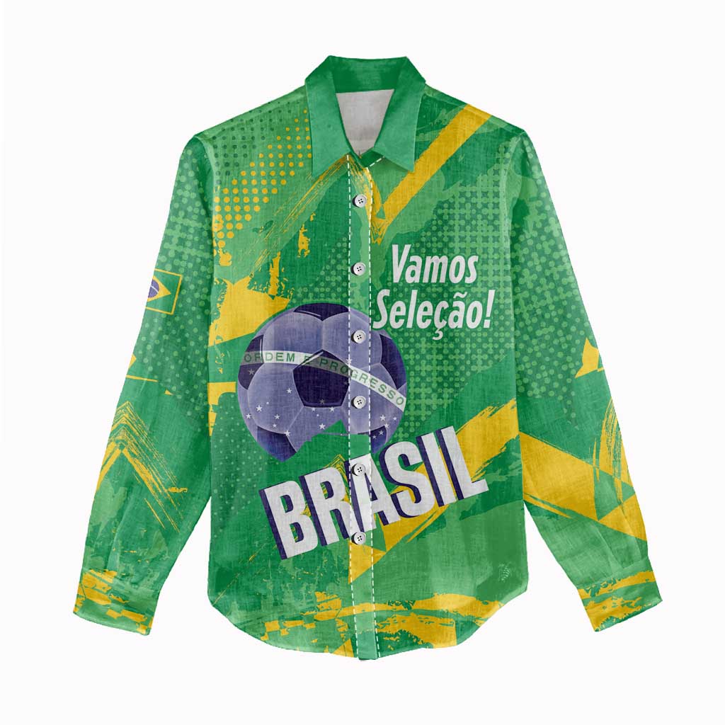 Custom Brazil Football Women Casual Shirt Vamos Selecao Brushes Style - Wonder Print Shop