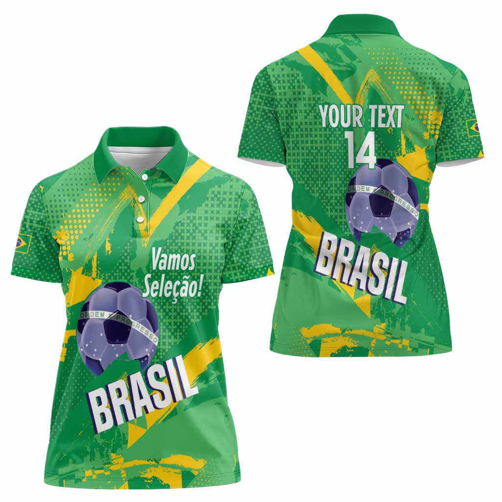 Custom Brazil Football Women Polo Shirt Vamos Selecao Brushes Style - Wonder Print Shop