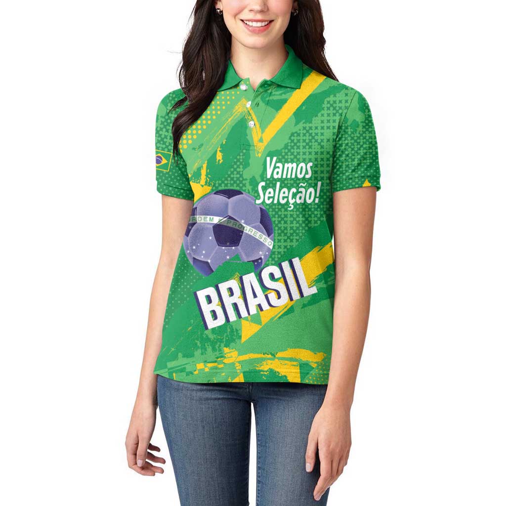 Custom Brazil Football Women Polo Shirt Vamos Selecao Brushes Style - Wonder Print Shop