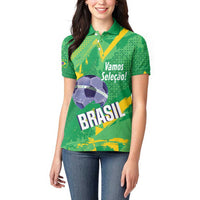 Custom Brazil Football Women Polo Shirt Vamos Selecao Brushes Style - Wonder Print Shop