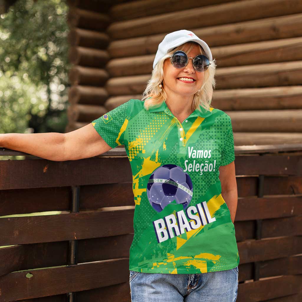 Custom Brazil Football Women Polo Shirt Vamos Selecao Brushes Style - Wonder Print Shop