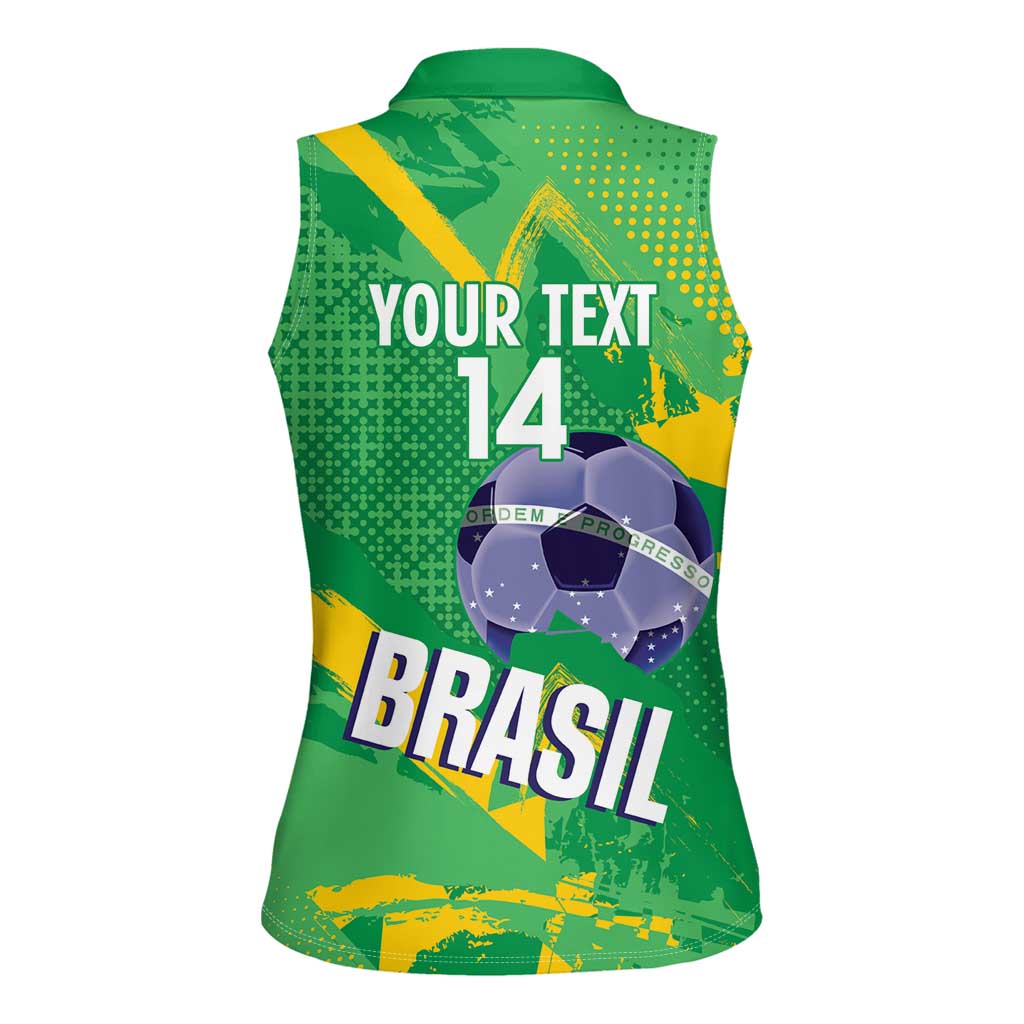 Custom Brazil Football Women Sleeveless Polo Shirt Vamos Selecao Brushes Style - Wonder Print Shop
