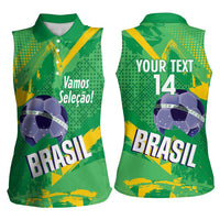 Custom Brazil Football Women Sleeveless Polo Shirt Vamos Selecao Brushes Style - Wonder Print Shop