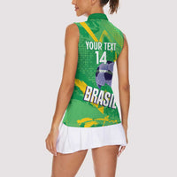 Custom Brazil Football Women Sleeveless Polo Shirt Vamos Selecao Brushes Style - Wonder Print Shop