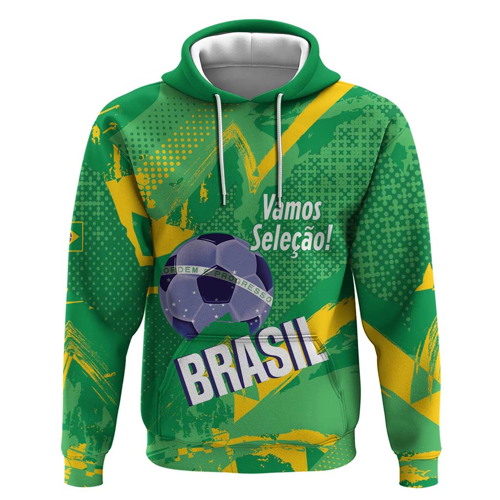Custom Brazil Football Zip Hoodie Vamos Selecao Brushes Style - Wonder Print Shop
