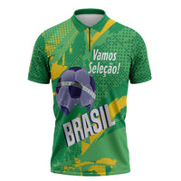 Custom Brazil Football Zipper Polo Shirt Vamos Selecao Brushes Style - Wonder Print Shop