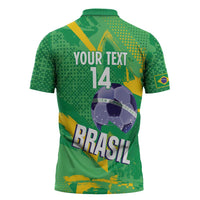 Custom Brazil Football Zipper Polo Shirt Vamos Selecao Brushes Style - Wonder Print Shop