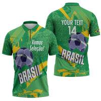 Custom Brazil Football Zipper Polo Shirt Vamos Selecao Brushes Style - Wonder Print Shop
