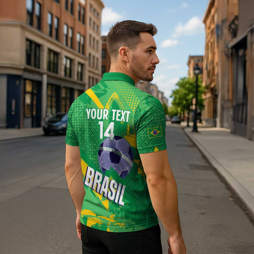 Custom Brazil Football Zipper Polo Shirt Vamos Selecao Brushes Style - Wonder Print Shop