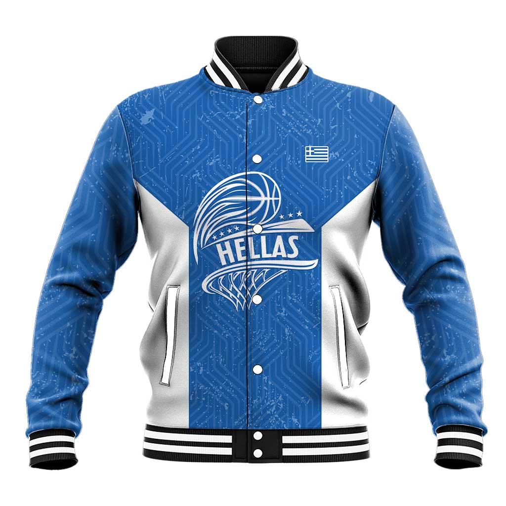 Greece Basketball Custom Baseball Jacket Go Hellas Blue Version - Wonder Print Shop