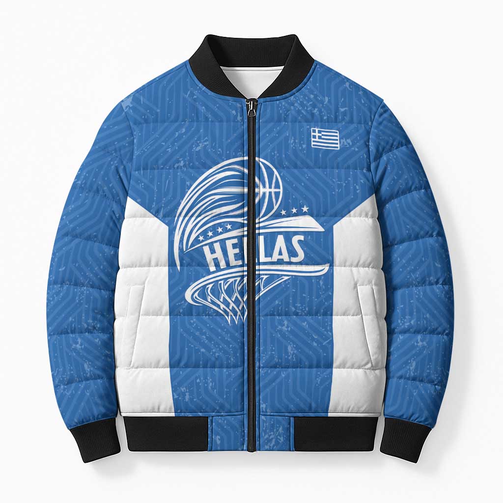 Greece Basketball Custom Bomber Puffer Jacket Go Hellas Blue Version - Wonder Print Shop