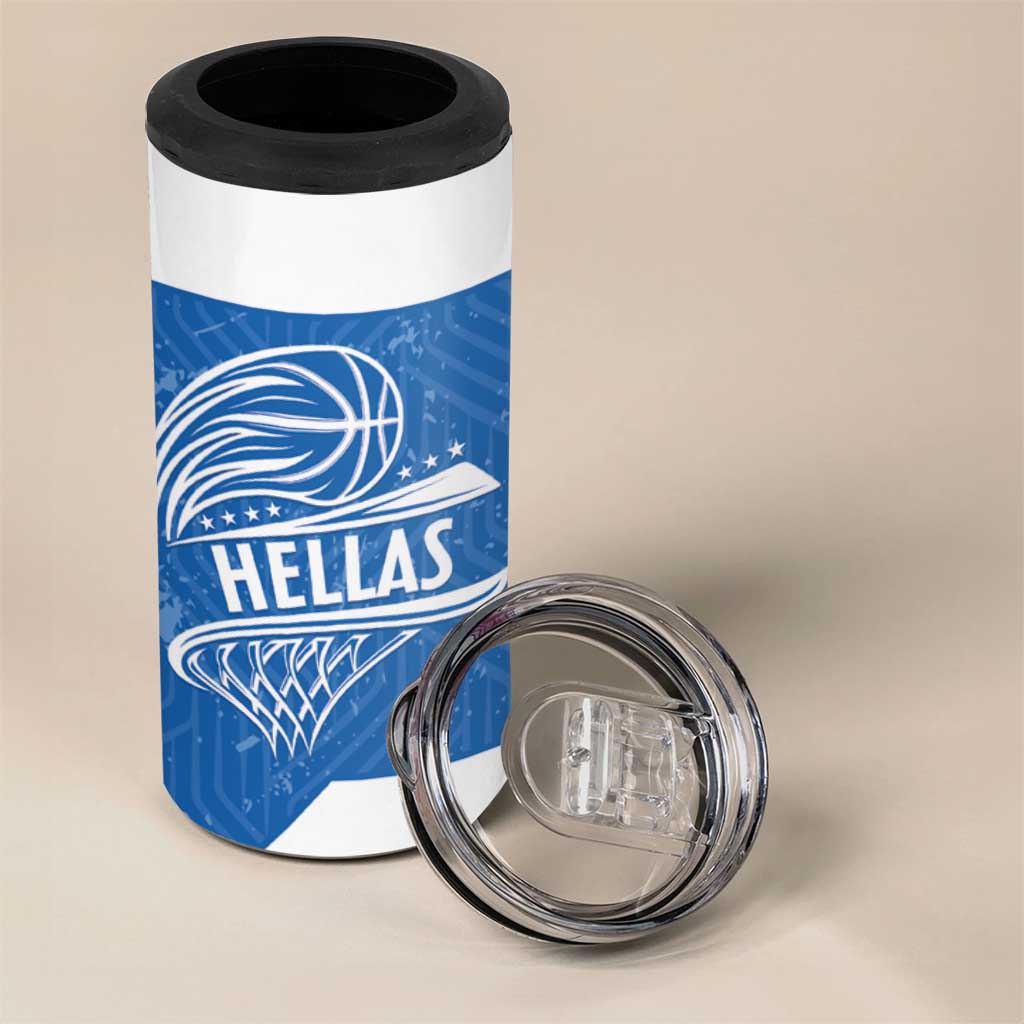 Greece Basketball Custom 4 in 1 Can Cooler Tumbler Go Hellas Blue Version - Wonder Print Shop