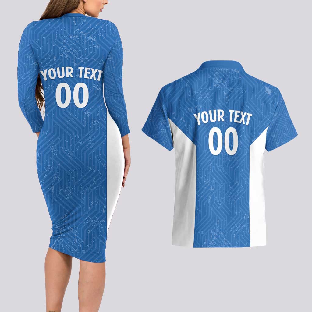 Greece Basketball Custom Couples Matching Long Sleeve Bodycon Dress and Hawaiian Shirt Go Hellas Blue Version - Wonder Print Shop