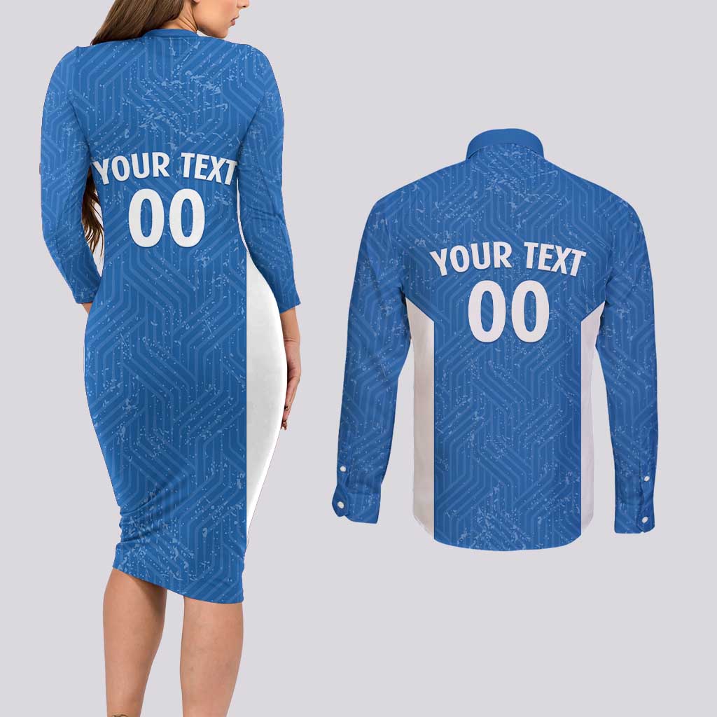 Greece Basketball Custom Couples Matching Long Sleeve Bodycon Dress and Long Sleeve Button Shirt Go Hellas Blue Version - Wonder Print Shop