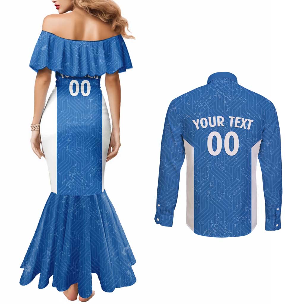 Greece Basketball Custom Couples Matching Mermaid Dress and Long Sleeve Button Shirt Go Hellas Blue Version - Wonder Print Shop