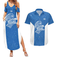 Greece Basketball Custom Couples Matching Summer Maxi Dress and Hawaiian Shirt Go Hellas Blue Version - Wonder Print Shop
